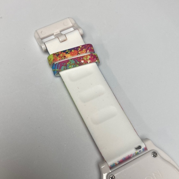 Nixon white Time Teller watch, paint splatter color silicone strap, new battery main image 4